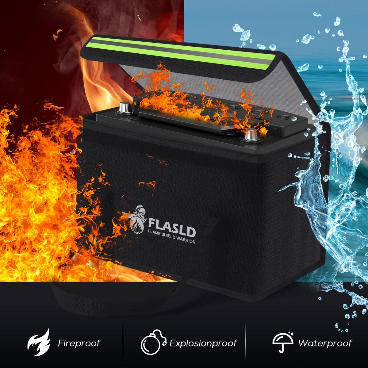 FLASLD fireproof LiPo bag interior organized for batteries and accessories