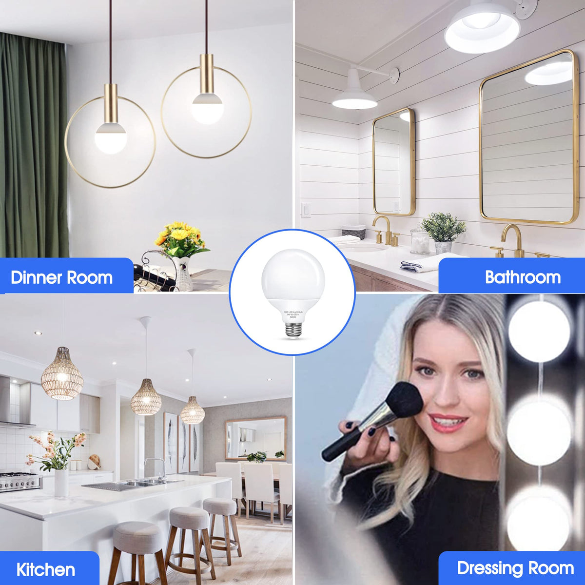 Flaspar G25 LED vanity bulbs with E26 base fit standard fixtures easily.