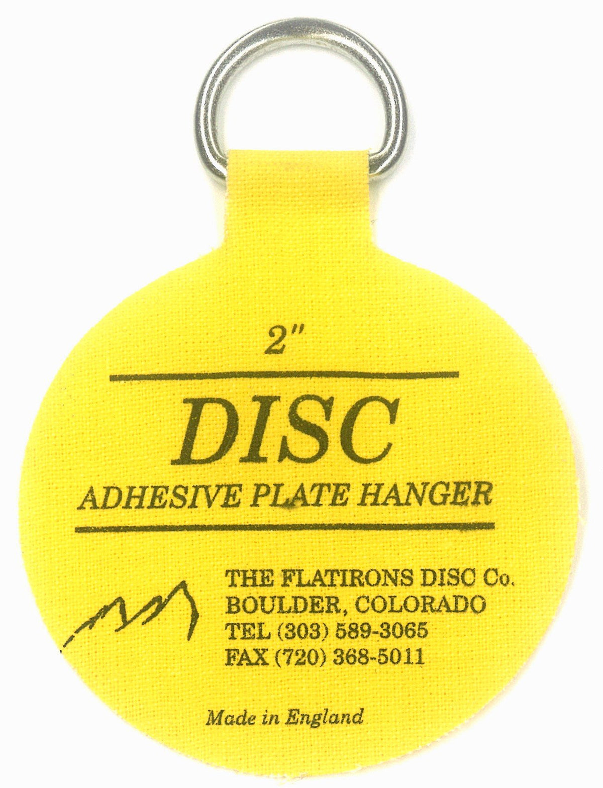 Flatirons Disc 2-inch adhesive hanger close-up shows easy-to-trim discs for custom fit.