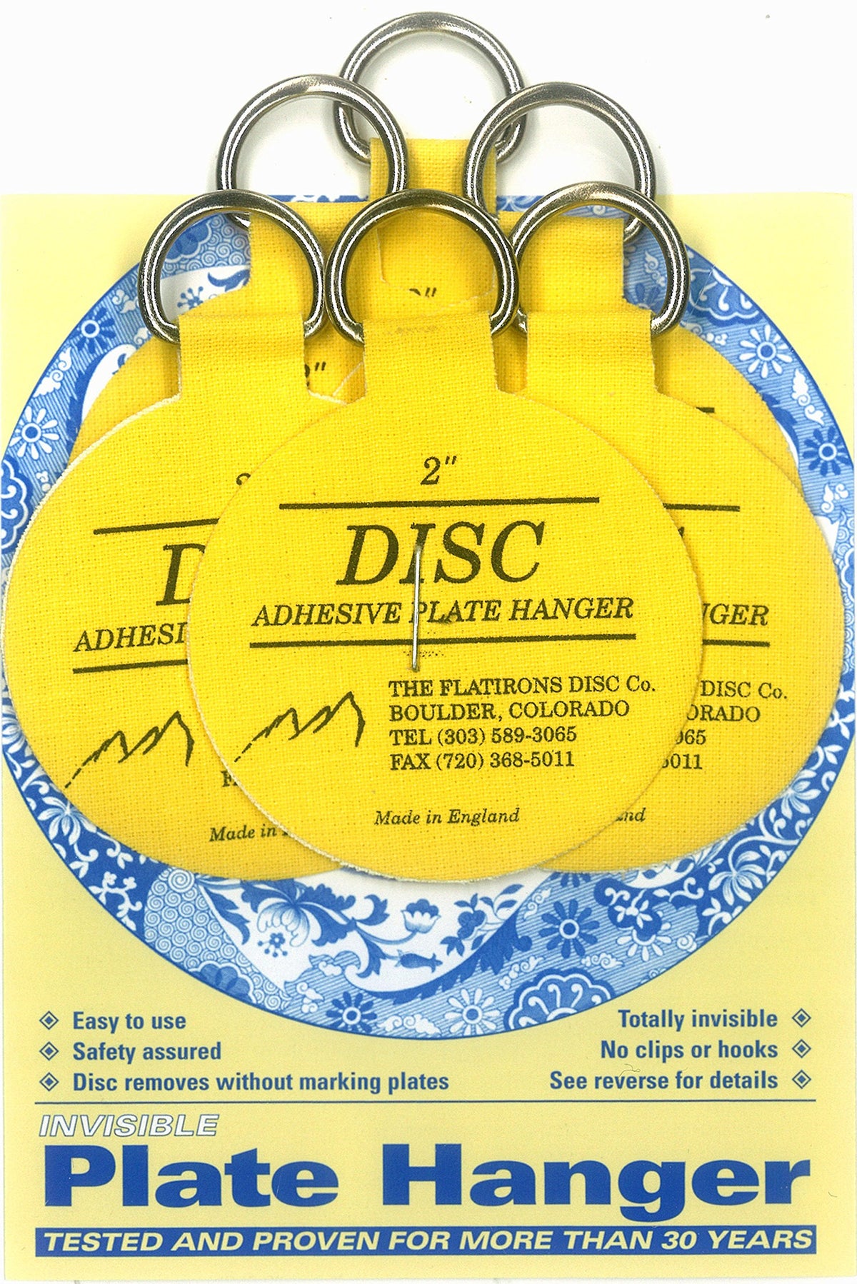 Flatirons Disc adhesive plate hangers 6-pack keep plates flush and secure on walls.