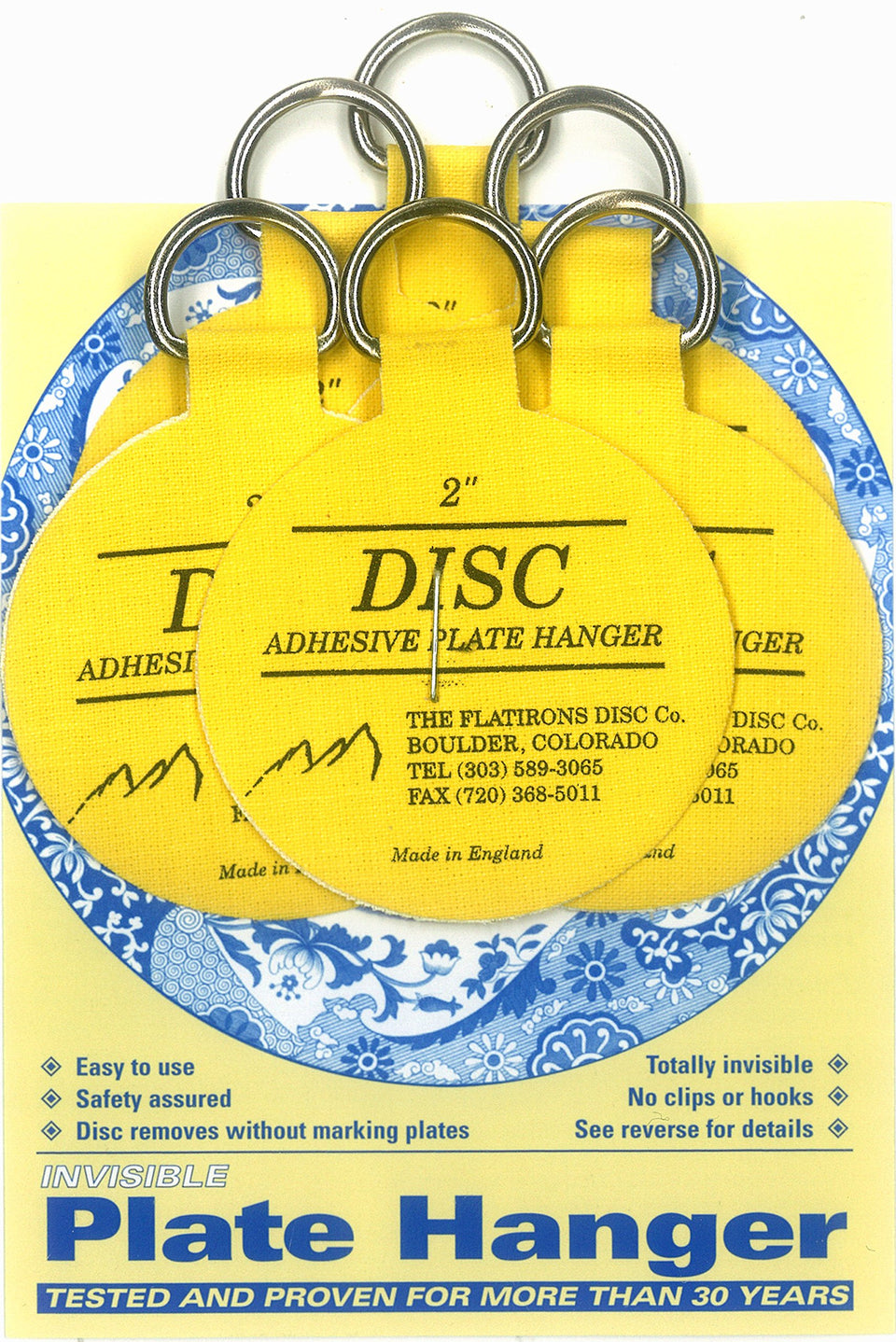 Flatirons Disc adhesive plate hangers 6-pack keep plates flush and secure on walls.