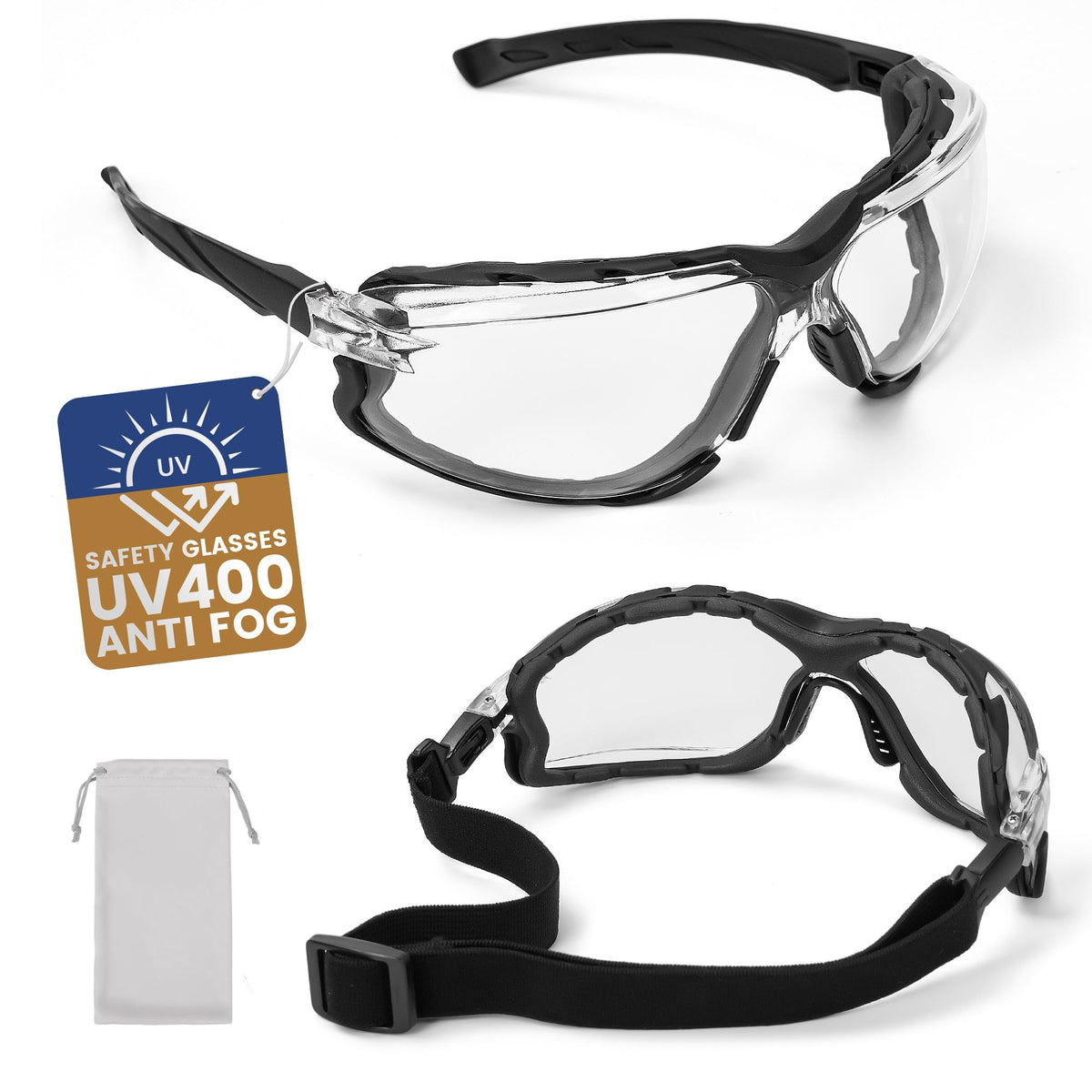 Flaya adjustable safety glasses with strap secure fit for outdoor work
