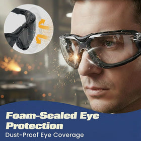 Flaya safety glasses with foam gasket seal against dust and splashes