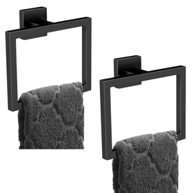 FLE 2-pack matte black towel holders mounted on wall for a clutter-free bathroom