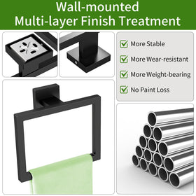 Stainless steel towel rings with concealed mount resist rust and provide a clean look