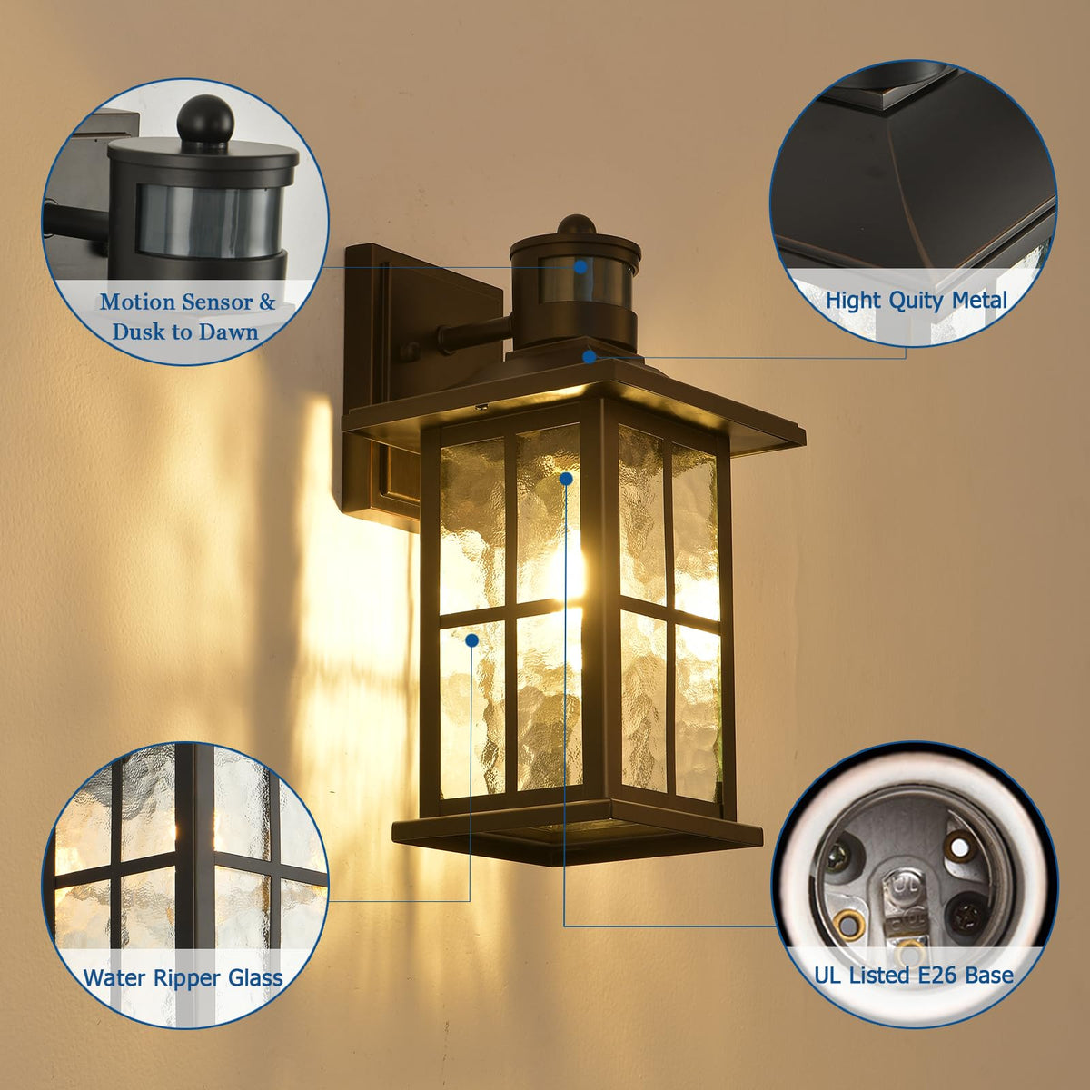 FLEDAVID vintage black lantern with gold rim evokes classic exterior charm.