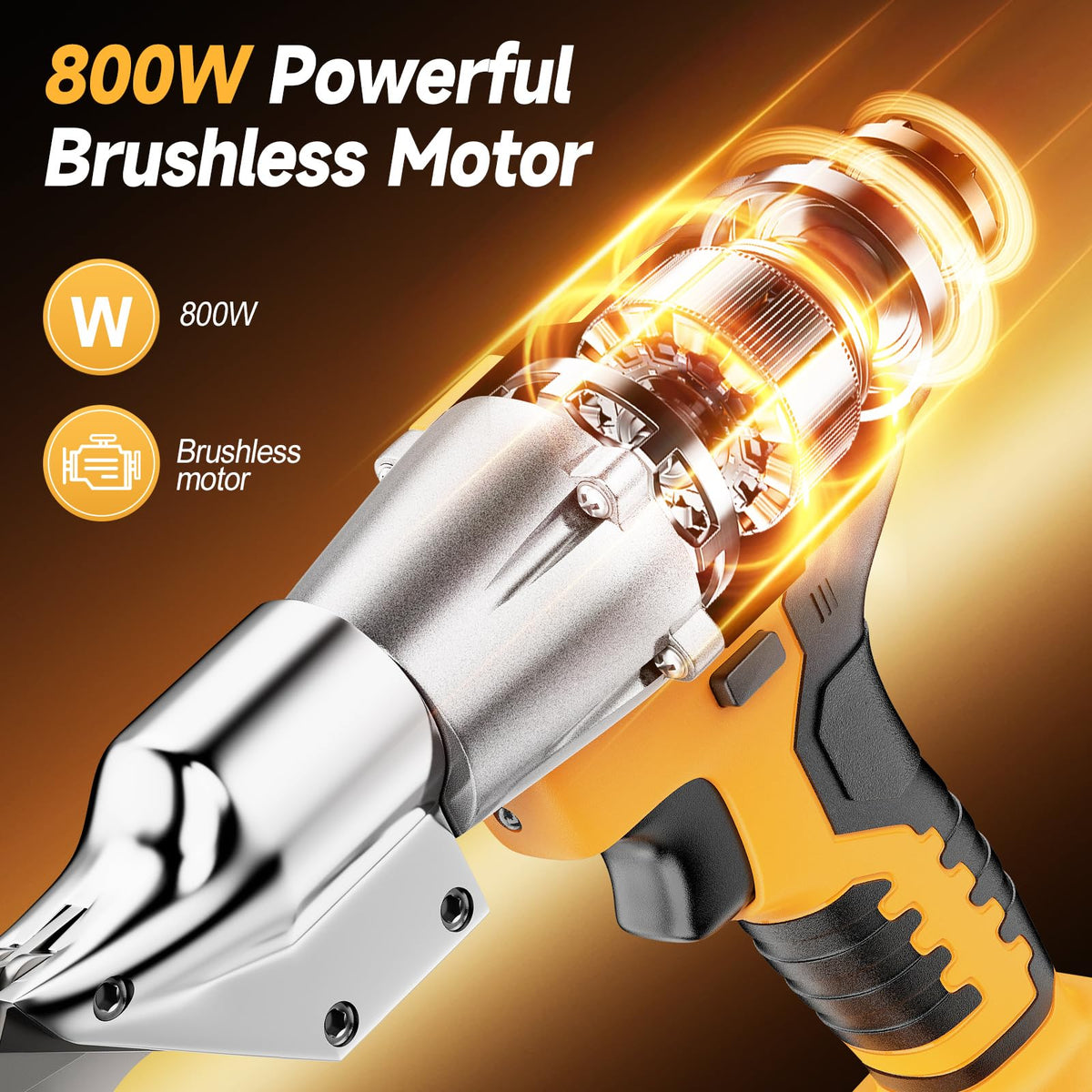 Fledukten cordless metal shears LED work light enhances visibility during dim jobs.