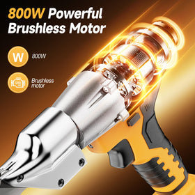 Fledukten cordless metal shears LED work light enhances visibility during dim jobs.