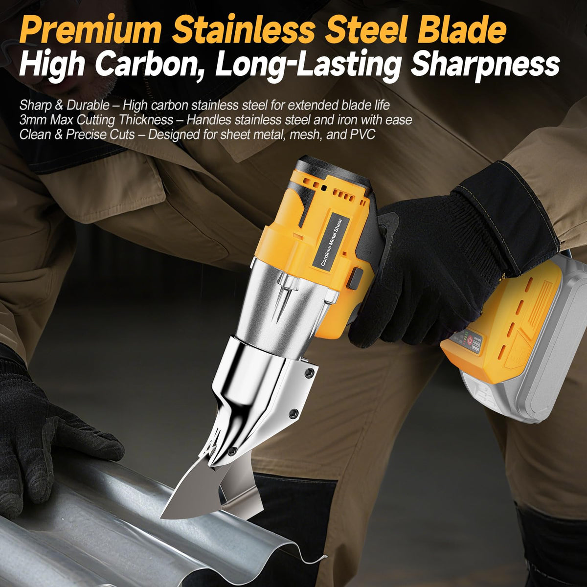 Fledukten multi-material cutting handles stainless steel, carpet, leather with DeWalt 20V Max compatibility.