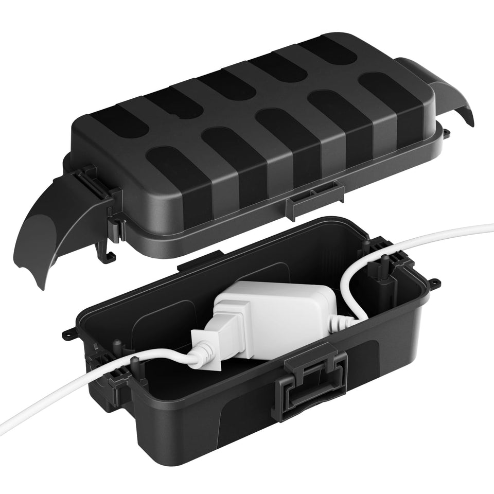 Flemoon IP55 outdoor box front view shows weatherproof enclosure for outdoor outlets