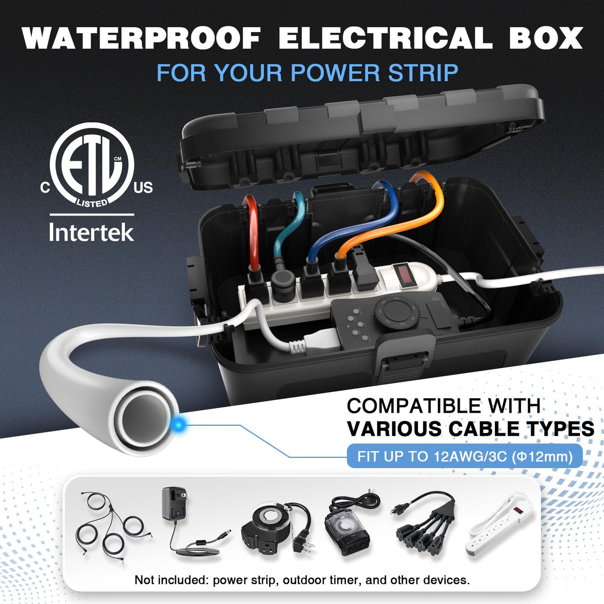 Flemoon outdoor box entry ports support 12 AWG cables.