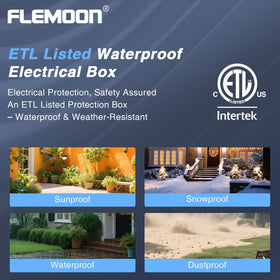 Flemoon box in garden setup powering lights and tools outdoors.