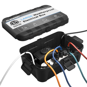 Flemoon outdoor box lid closed protects outlets from moisture.
