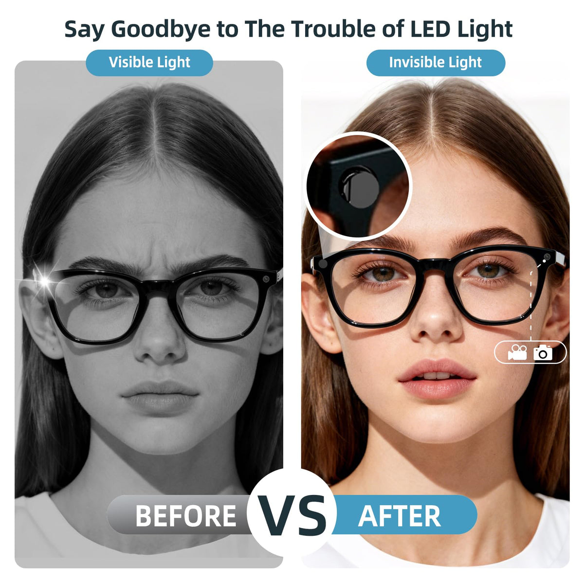 FlenKn LED light blocking cover on Ray-Ban Meta Skyler, minimizes side glare