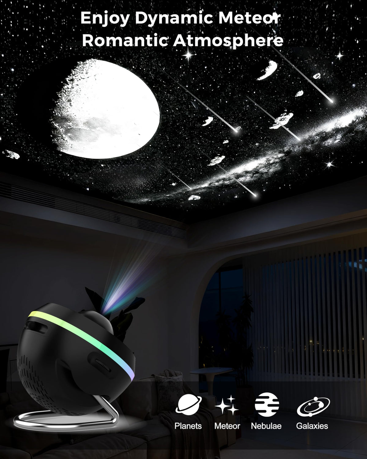 FLEWKEN Galaxy Projector RGB ambient light enhances mood.