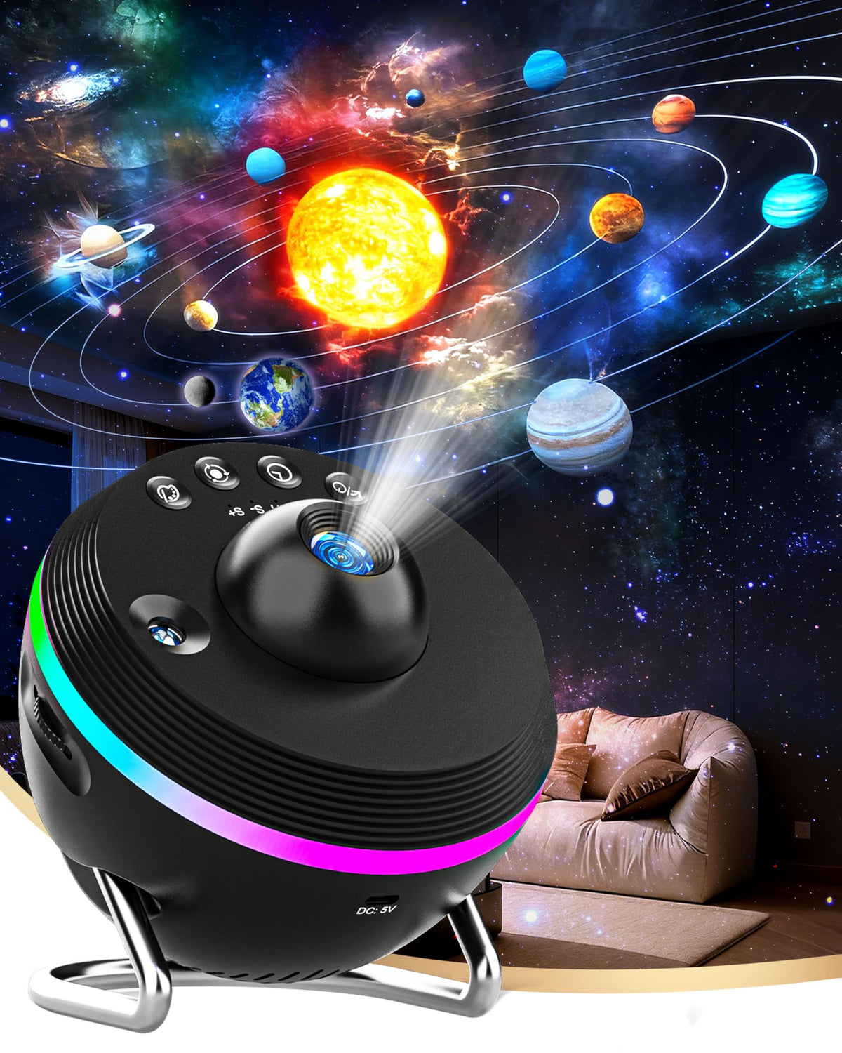 FLEWKEN Galaxy Projector fills ceiling with astral sky for relaxation.