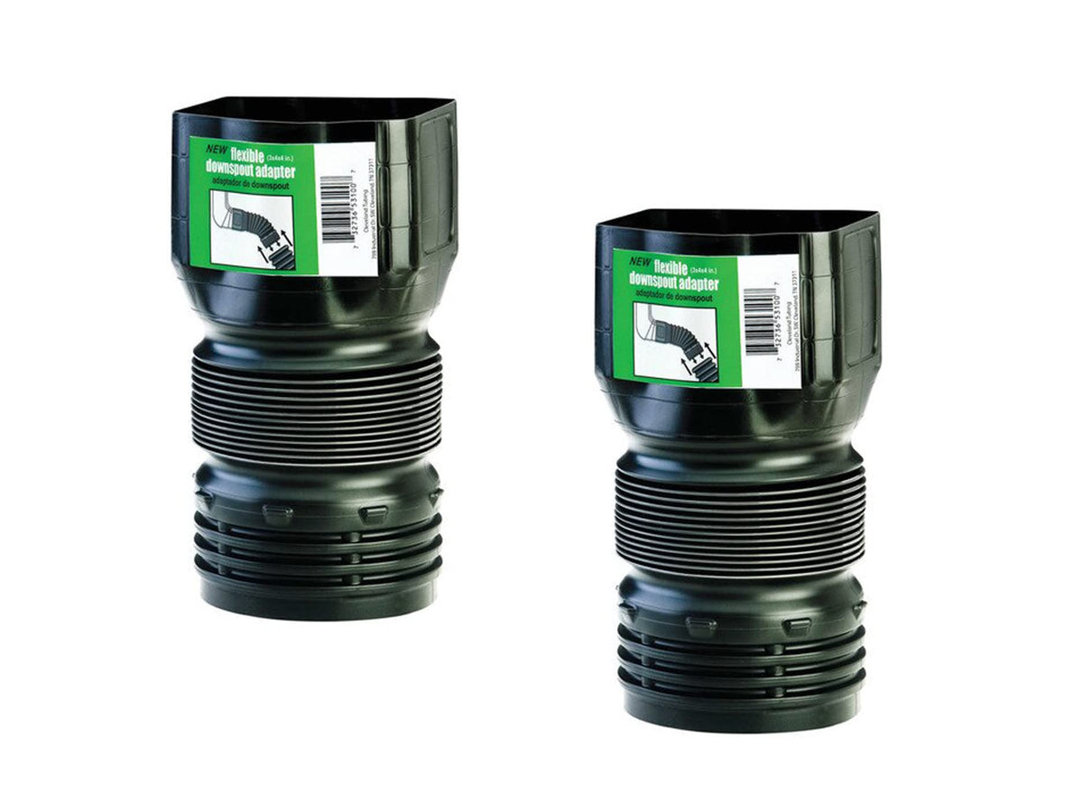Flex-Drain ADP53102 downspout adaptor front view highlights quick-connect potential.