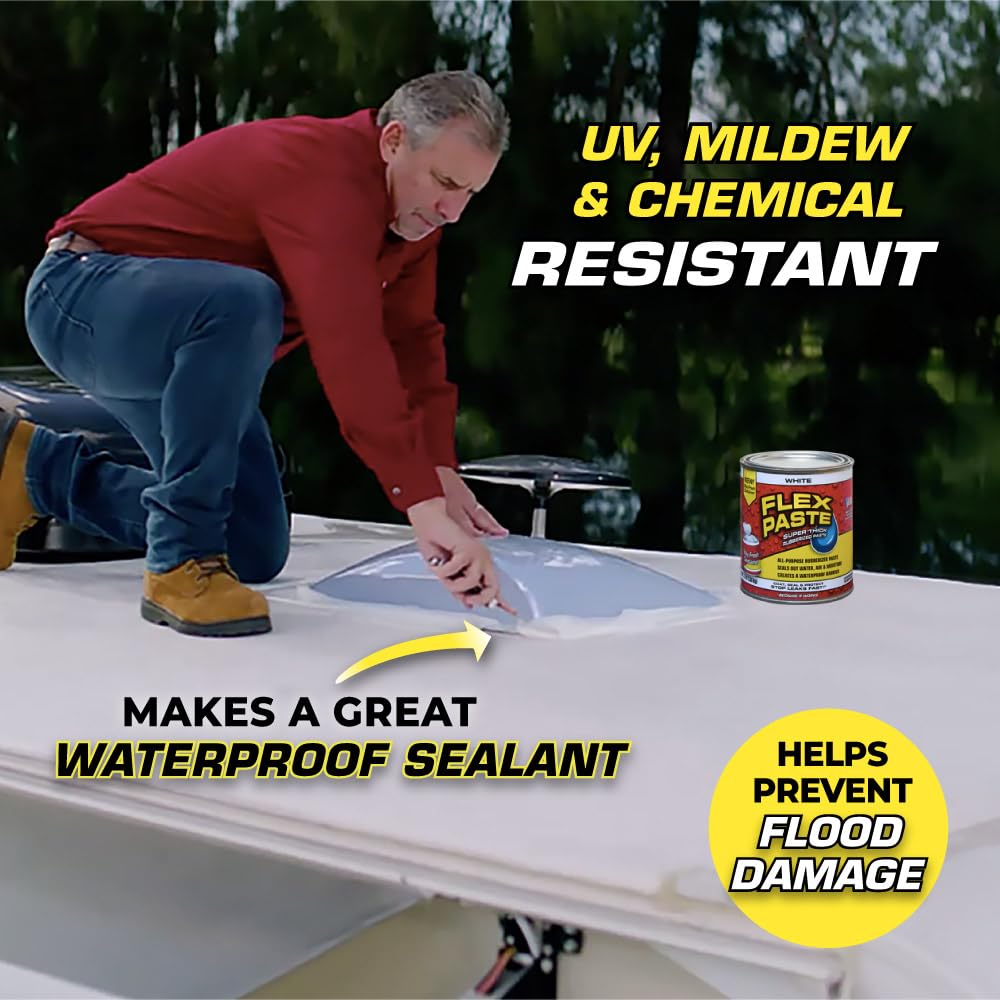 Outdoor roof seam sealed with Flex Paste for weather protection.