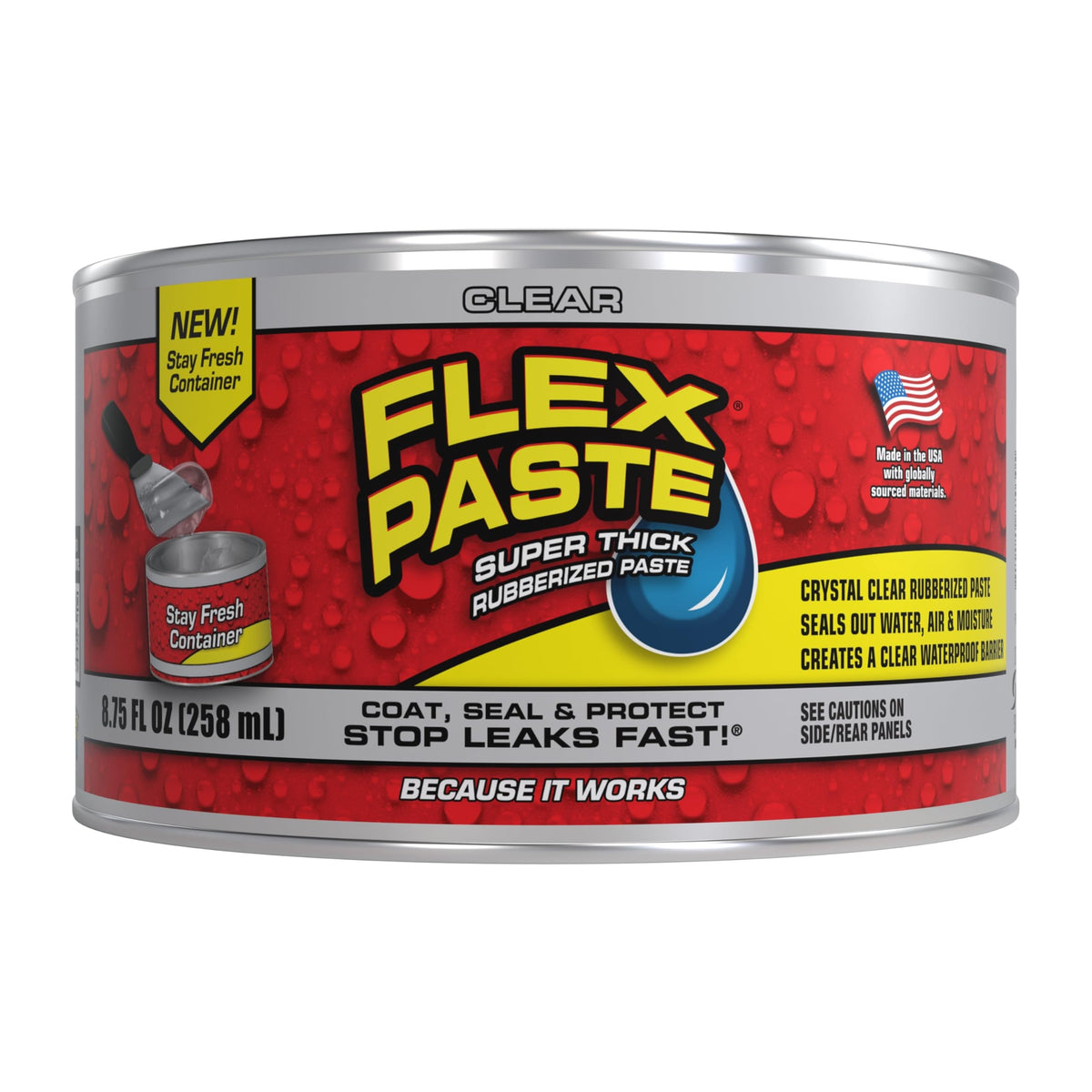 Flex Paste stay-fresh-container demonstrates long lasting seal for reliable repairs.