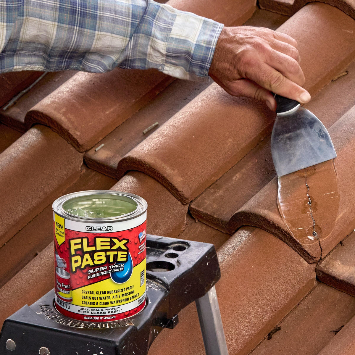 Flex Paste underwater-application dries underwater for repairs.