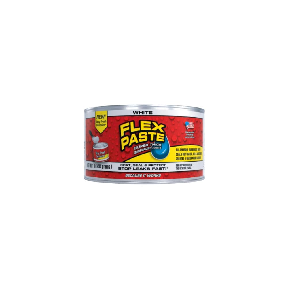 Flex Paste container close-up with fresh putty ready to seal gaps.