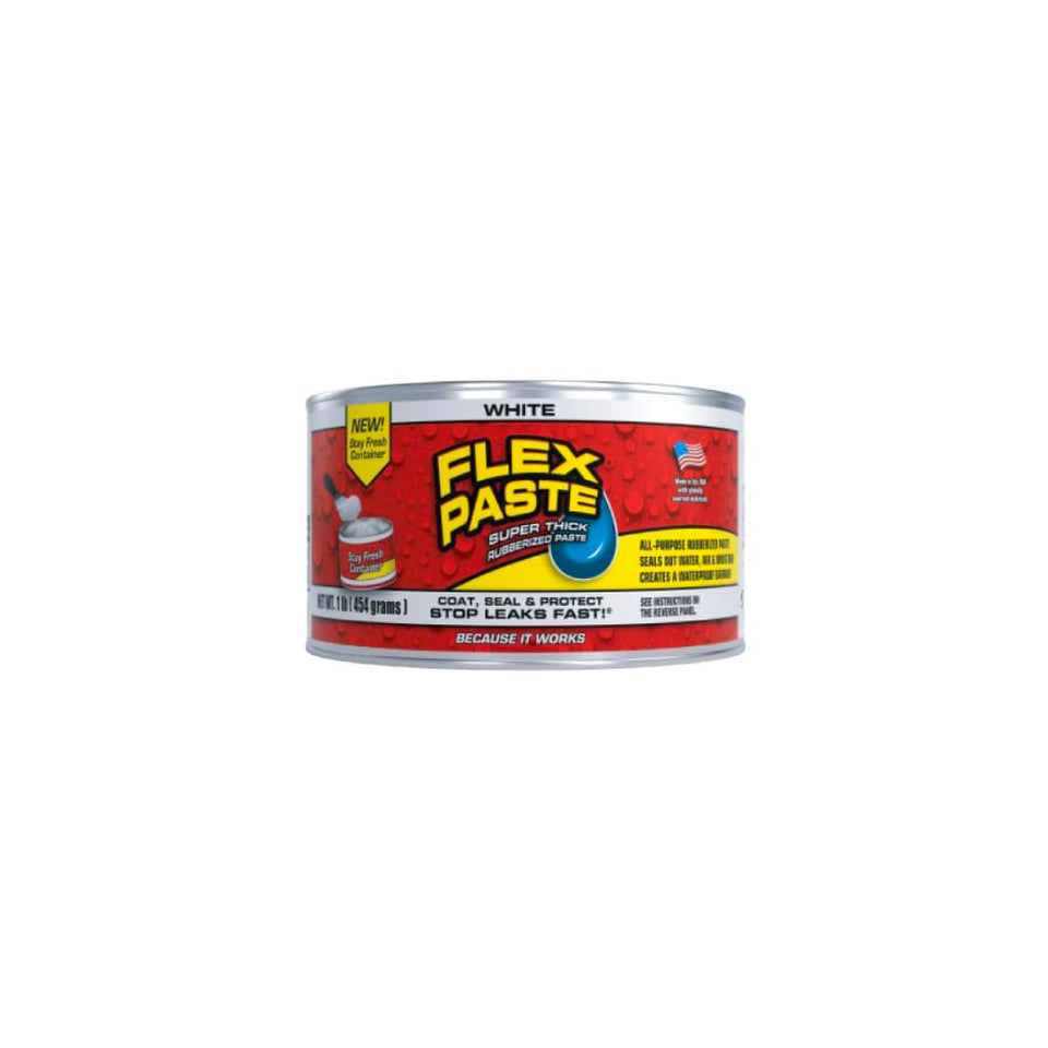 Flex Paste container close-up with fresh putty ready to seal gaps.