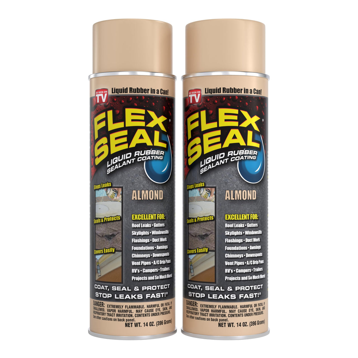 Flex Seal 14 oz Almond bottle ready to seal leaks.