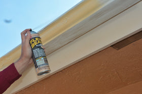 Flex Seal Almond crack seal on damaged gutter to stop leaks on wet surfaces.