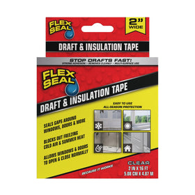 Flex Seal Draft and Insulation Tape clear seals wide gaps for weatherproofing around doors and windows.
