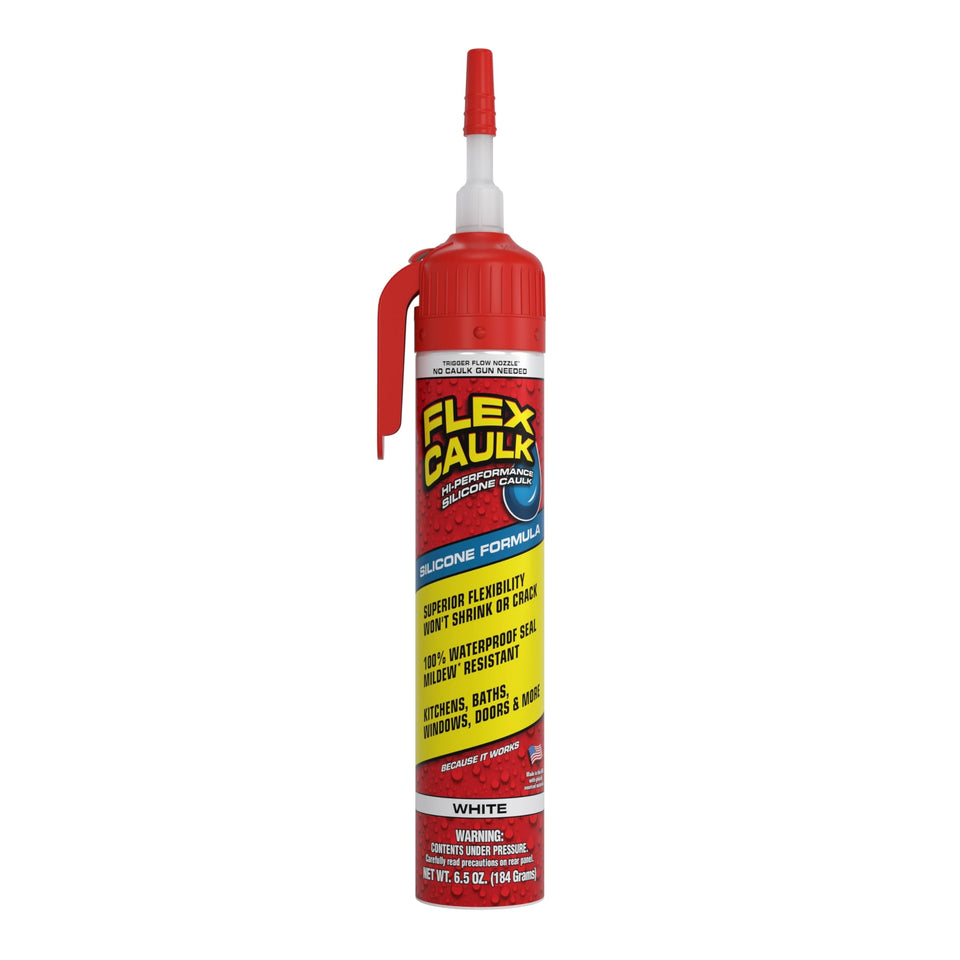 Flex Seal Flex Caulk bottle pour demonstrates easy, mess-free sealing for quick DIY projects.