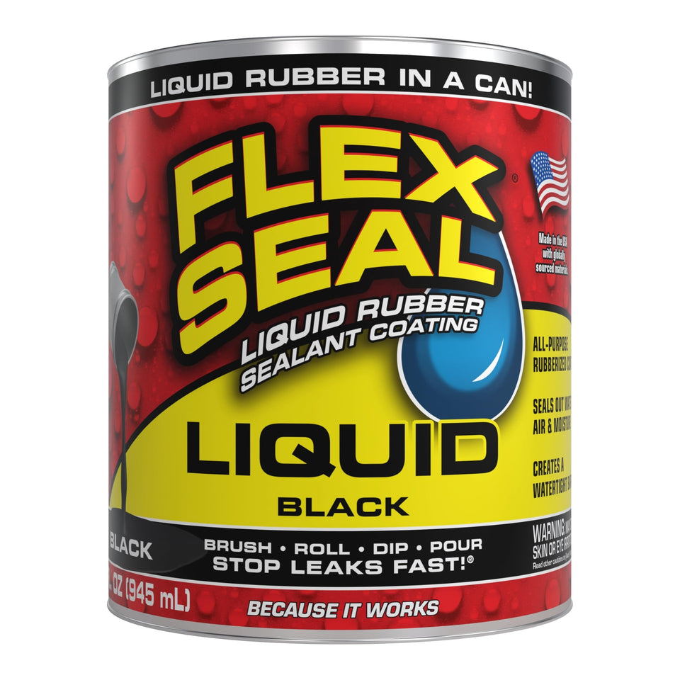 Flex Seal Liquid bottle close-up showing flexible sealant for waterproof protection