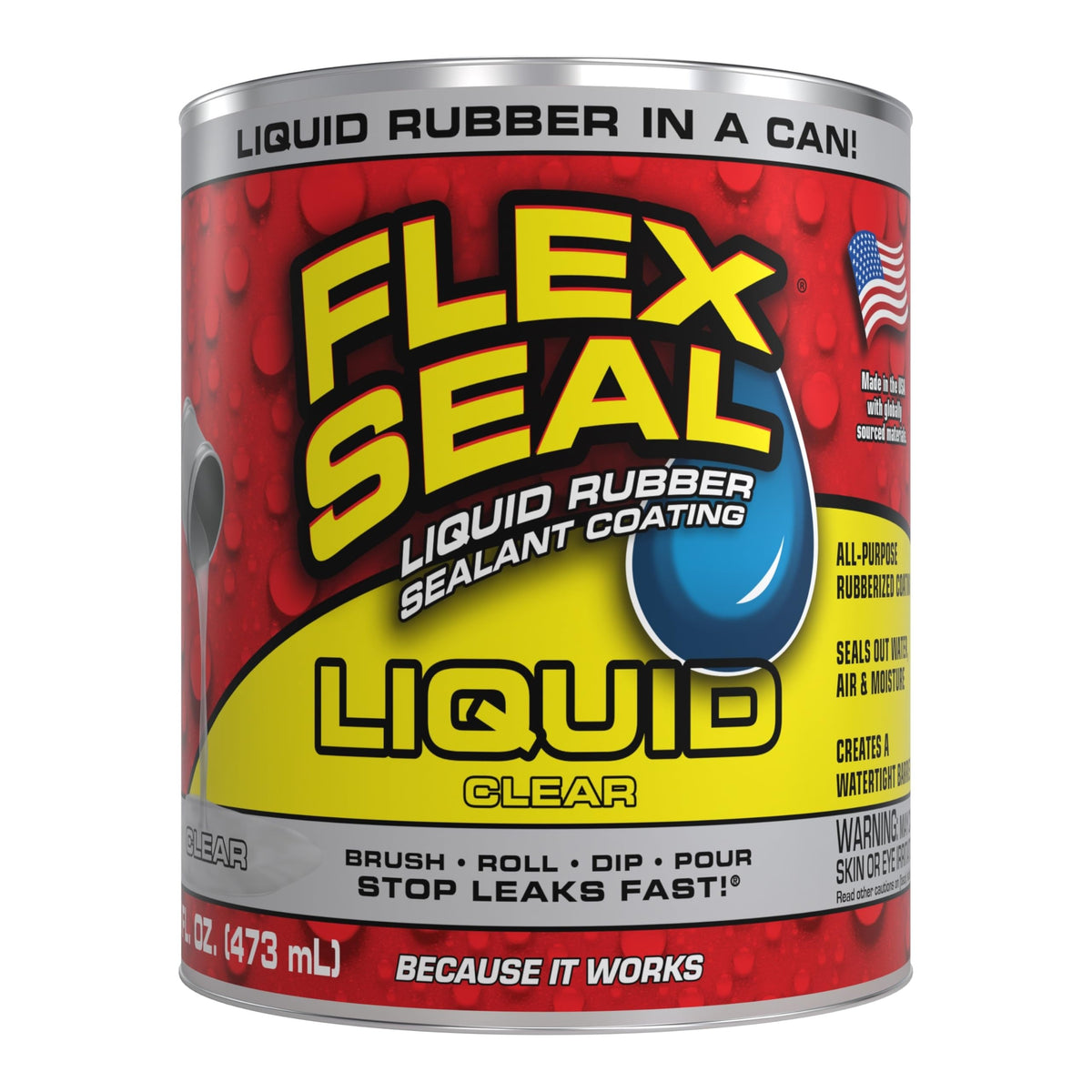 Flex Seal Liquid can brush-application creates flexible, watertight seal on roofs and seams.