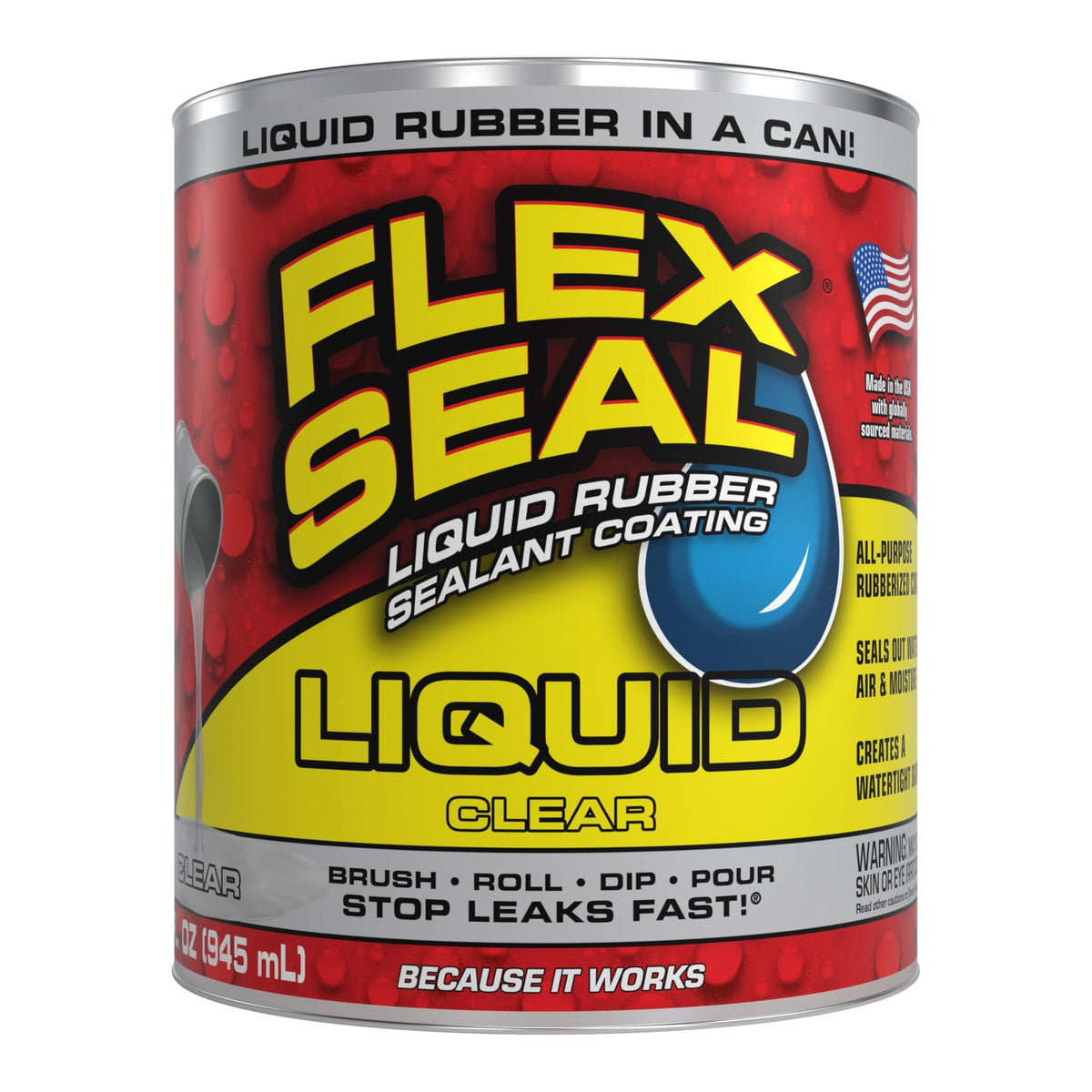 Flex Seal Liquid clear 32 oz bottle ready to seal leaks on contact surfaces