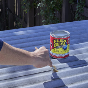 Flex Seal Liquid pour-application coats areas rapidly for moisture protection.