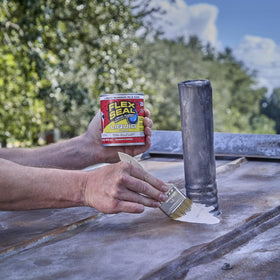 Flex Seal Liquid on an RV seam illustrates outdoor protection during travel
