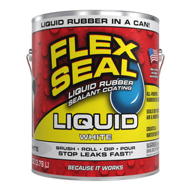 Flex Seal Liquid white coating applied on roof seam for waterproof protection.