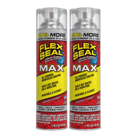 Flex Seal Max 17oz clear can front showing quick leak sealing