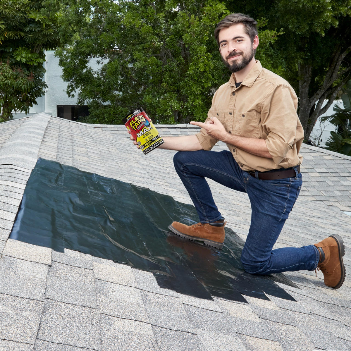 Flex Tape Original under-water application demonstrates patching wet surface for temporary waterproof fix.