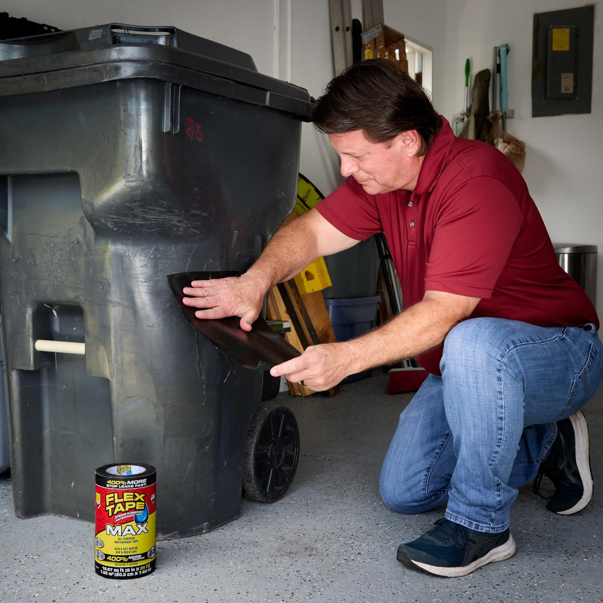 Flex Tape Original pool liner seam repair shows quick waterproof patch.