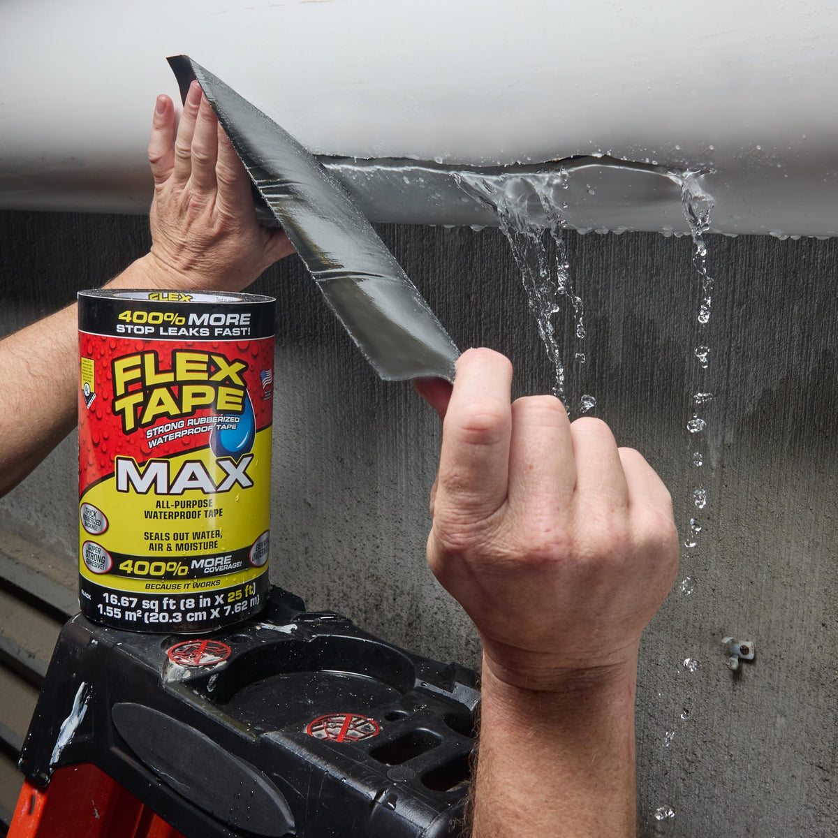 Flex Tape Original seals water and air on a leaky pipe for a reliable barrier.