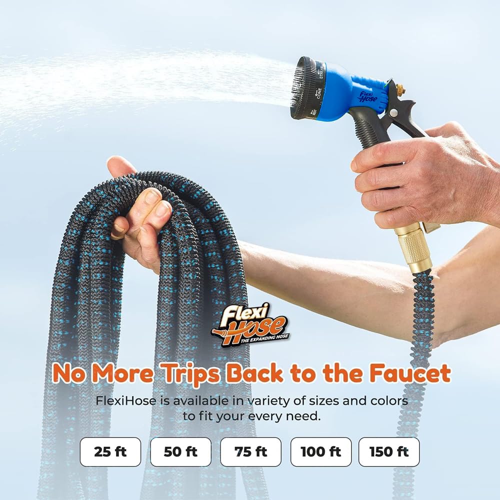 Flexi Hose 8-pattern nozzle offers versatile spray options for watering.