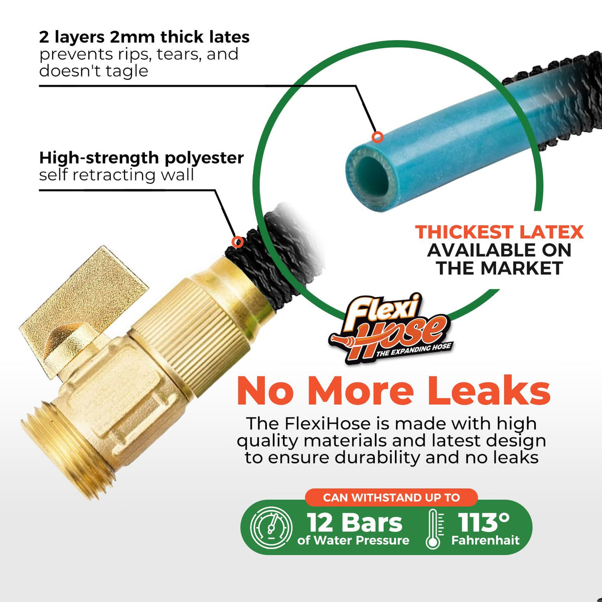 Flexi Hose double latex core shown for durability under pressure