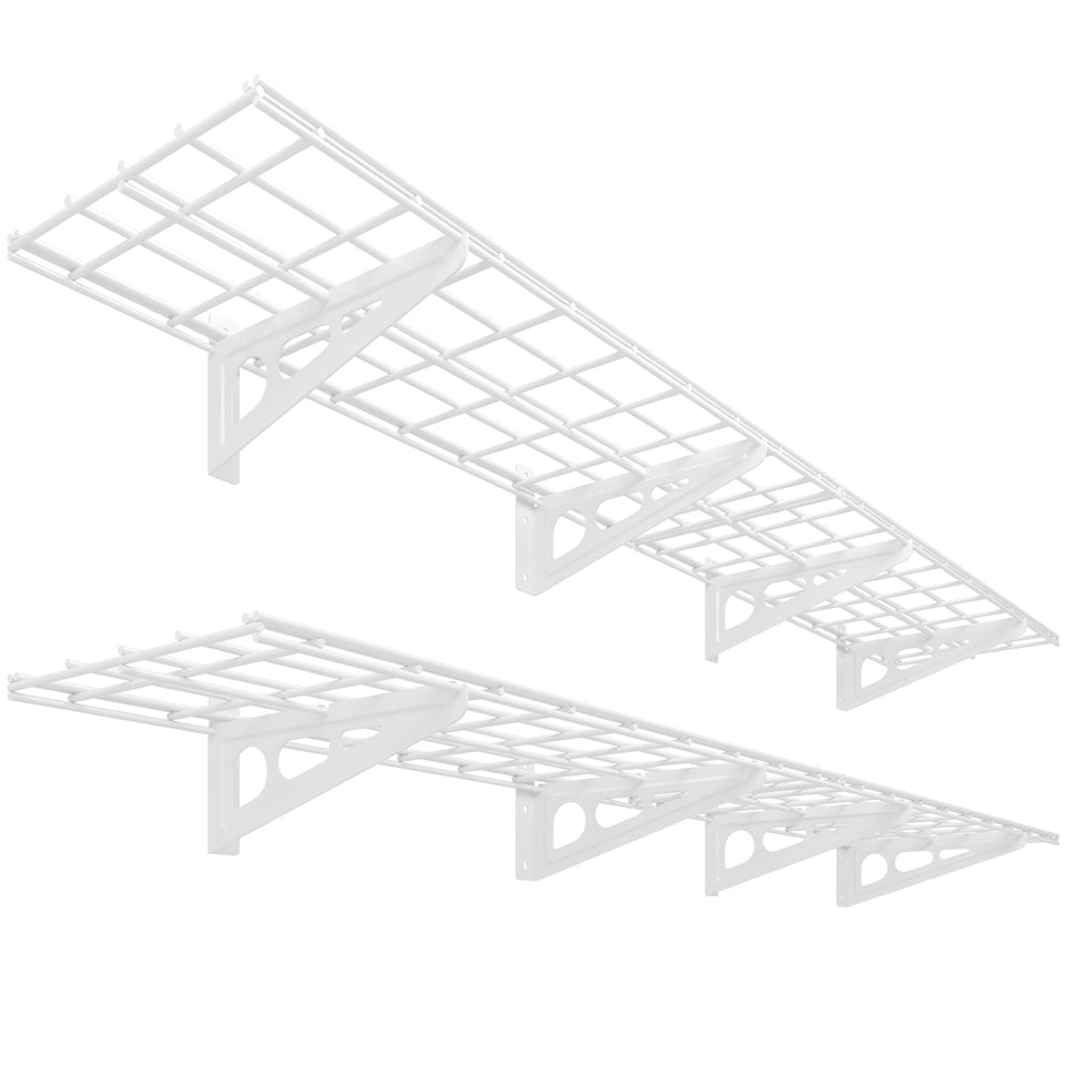 FLEXIMOUNTS 12x72 wall shelf assembly shows sturdy construction for garage storage.
