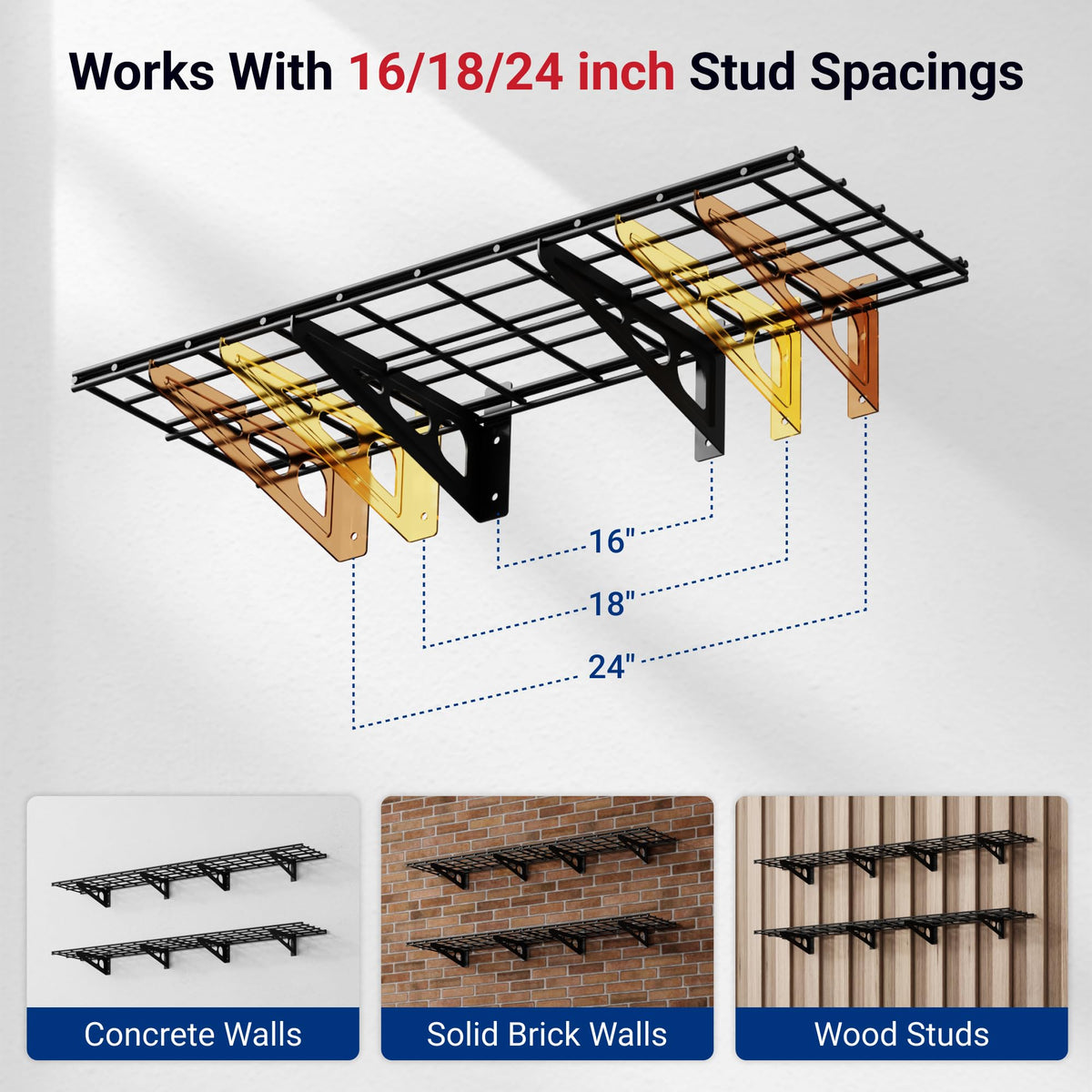 FLEXIMOUNTS 12x72 wall shelf includes screws and hardware for easy setup.