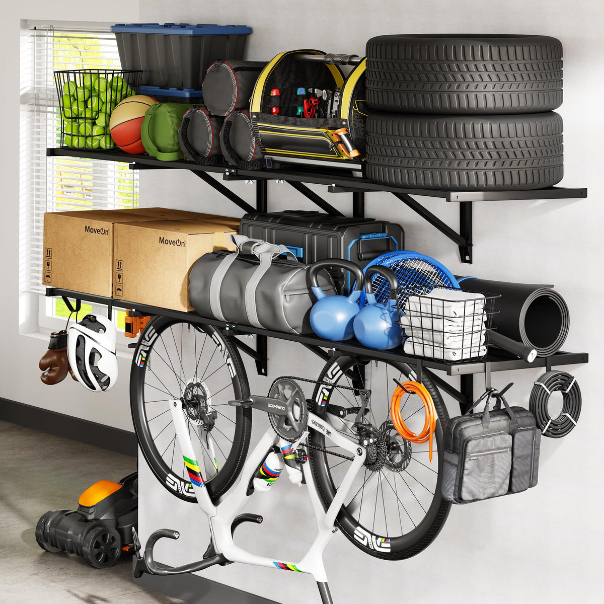 Fleximounts 2-pack shelving system ready for heavy garage storage.