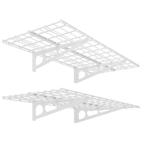 Fleximounts 2-pack wall shelf assembly demonstrates sturdy mounting for heavy garage items.