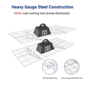 Fleximounts wall-mounted shelf in garage provides stable storage near tools.