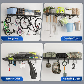 FLEXIMOUNTS flat hook on a wall shelf setup showing versatile organization.