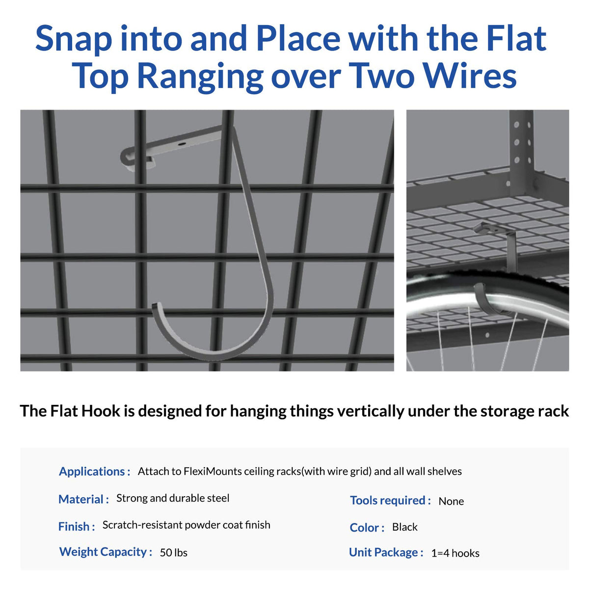 FLEXIMOUNTS flat hook holding bikes keeps garage organized and accessible.