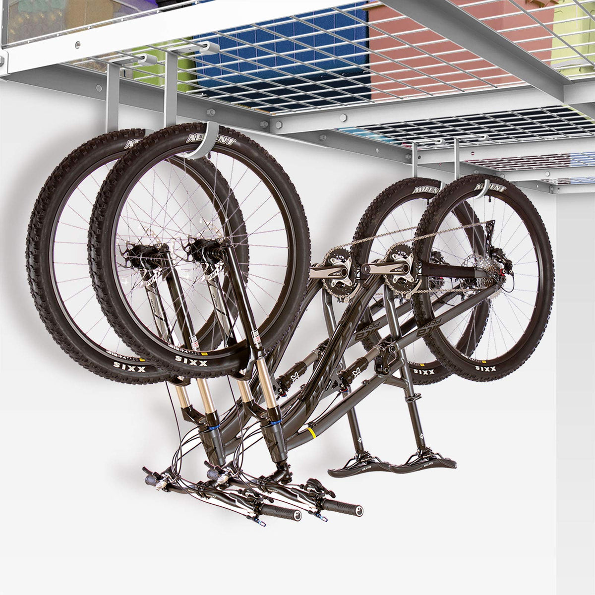Fleximounts multi-hook setup organized garage for sports equipment.